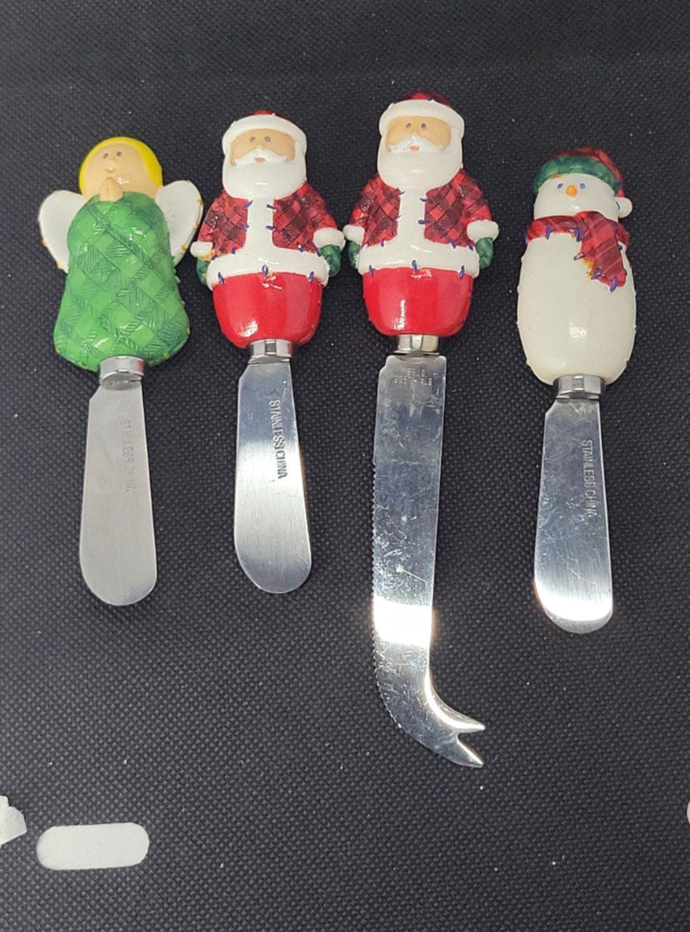 4pc Christmas Cheese Knife & Spreader Set Stainless Steel Ceramic Santa Angel
